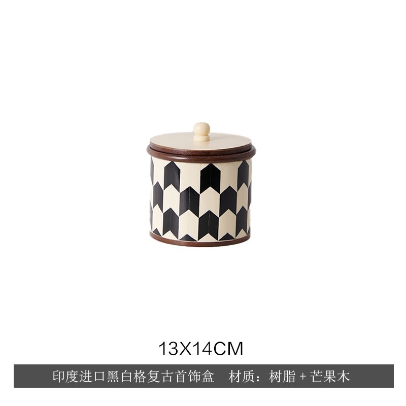 흑백 체크무늬 복고풍 보석함 13*13*14cm
