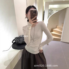 the limon柠檬绿茶2025秋季韩系纯色圆领长袖针织衫女修身打底衫