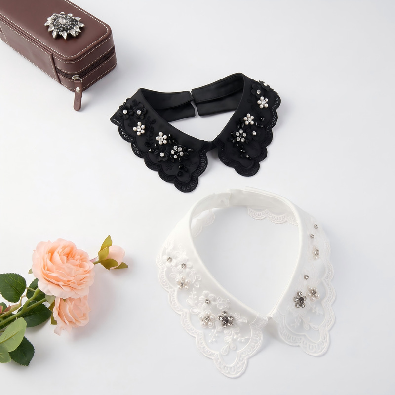Beaded lace faux collar for women, versatile embroidered floral decorative collar, suitable for wearing under a shirt, available for wholesale Beaded lace faux collar for women, versatile embroidered floral decorative collar, suitable for wearing under a shirt, available for wholesale