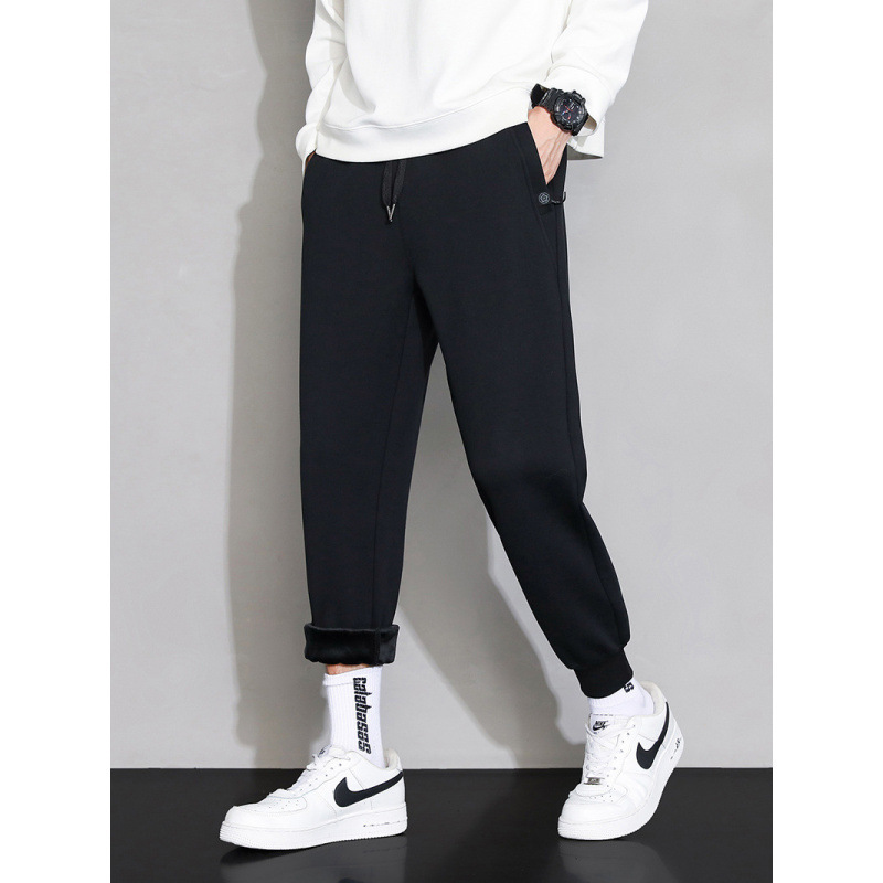 Pantalones deportivos de algodón de invierno y otoño más gruesos para hombres sueltos y versátiles, pantalones casuales de primavera