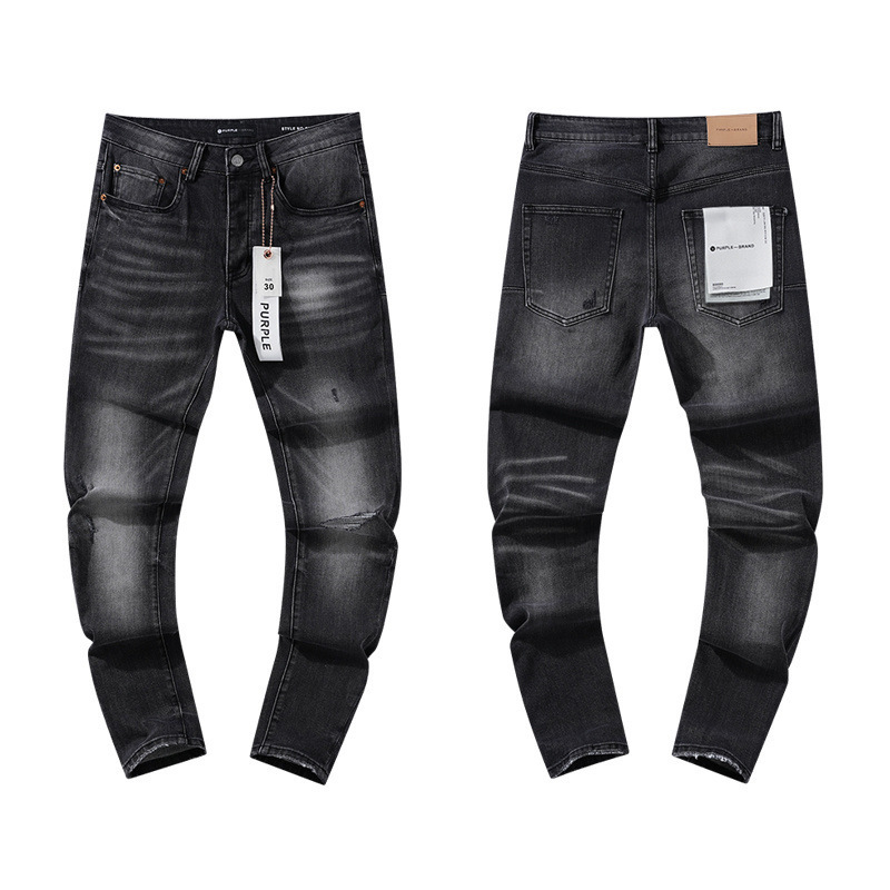 高品质PURPLE&AMIRI牛仔裤美式Jeans高街破洞补丁嘻哈直筒长裤男|undefined