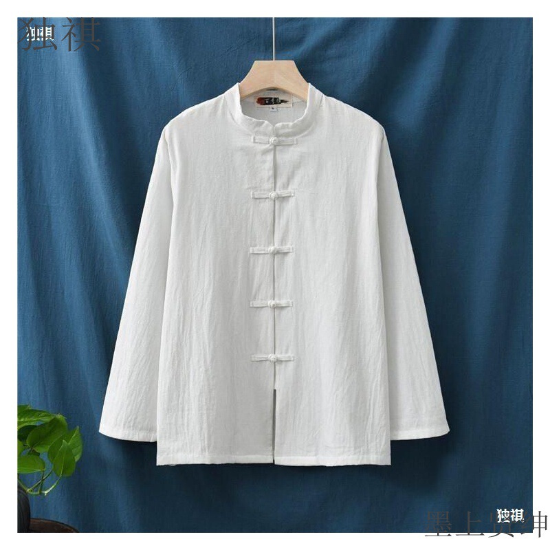 Cotton and linen vintage sketch drama costume spring and autumn Tang suit Taiji exercise Buddhist Buddhist tea suit men's and women's Hanfu