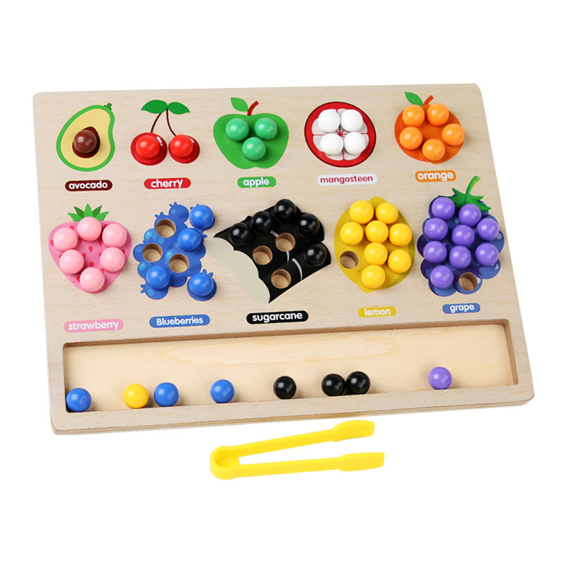 Montessori de madera divertido fruta clasificación matching clip beads bebé color cognición fina mano acción Juguetes
