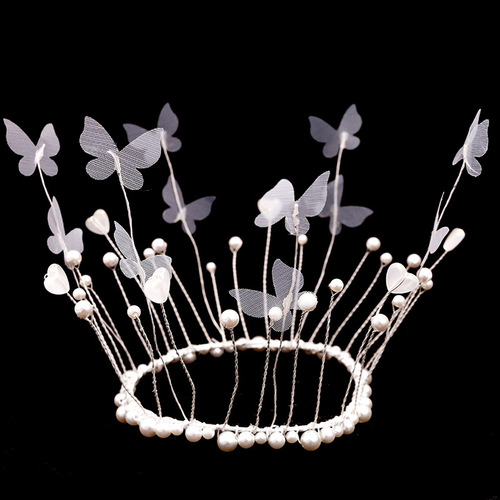 Original cake decoration baking fresh flowers decorative pieces pearl gauze butterfly round white pink crown birthday scene head ornament