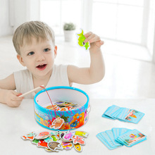儿童磁性钓鱼玩具3-6岁 木制趣味桶装海洋磁吸钓鱼类钓鱼玩具套装