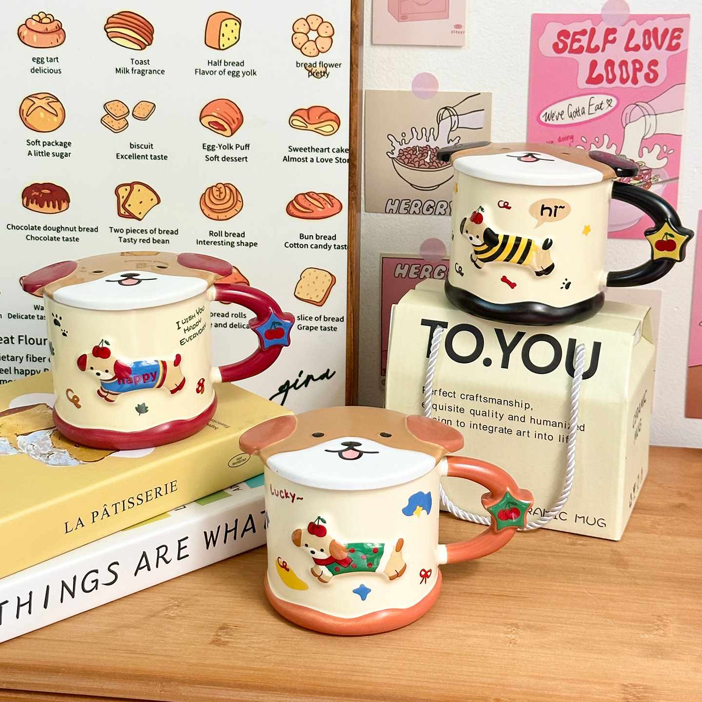 Taza de cerámica inteligente de perro de salchicha taza con tapa de taza de agua de estudiantes para el hogar regalo de cumpleaños taza de pareja