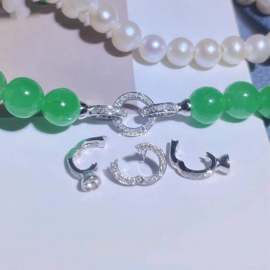 珠链扣小米珠扣头镀18K白金镶钻珍珠项链手链连接扣头DIY配件吊坠