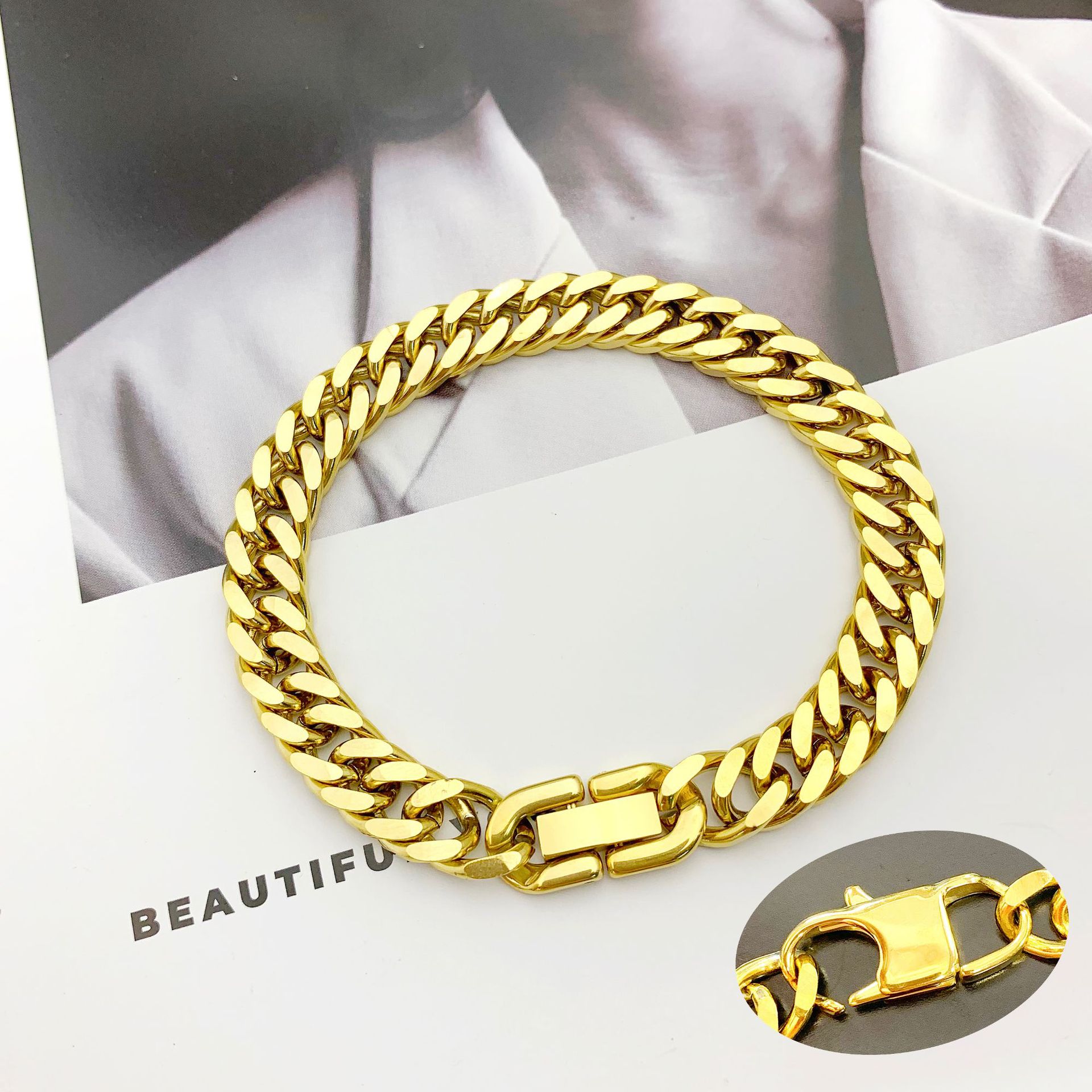40g Weight Bracelets Classification Titanium Steel Chain Material Cuban Link Chain Curb Chain Chain Type 1 Piece Quantity Daily Occasion Titanium Steel Material Geometric Pattern All Seasons Season Men's Gender Hip-Hop Style Hip-Hop Geometric Titanium Steel Men's Bracelets Men's Chain Bracelets 4