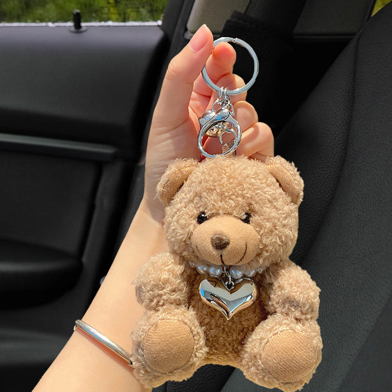 Lindo oso llavero de coche muñeca de felpa de mujer colgante de coche llavero hebilla de llave colgante de bolsa anti-pérdida