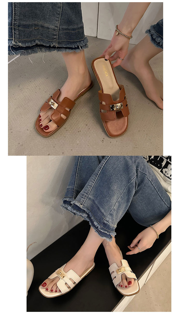 Slippers Flat Slippers Women's Outer Wear Summer 2023 New One Word open toe lock sandals and slippers for women's foreign trade_voghion.com