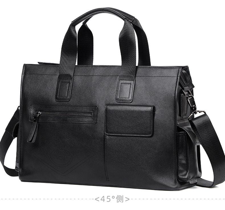 Túi xách tay nam da bò thật dung tích lớn 40×13×29 cm, đựng tài liệu và laptop 15,6 inch — Dây kéo dọc da bò màu đen, Dây kéo ngang da bò màu đen, Da cừu lớp đầu màu đen chi tiết 19