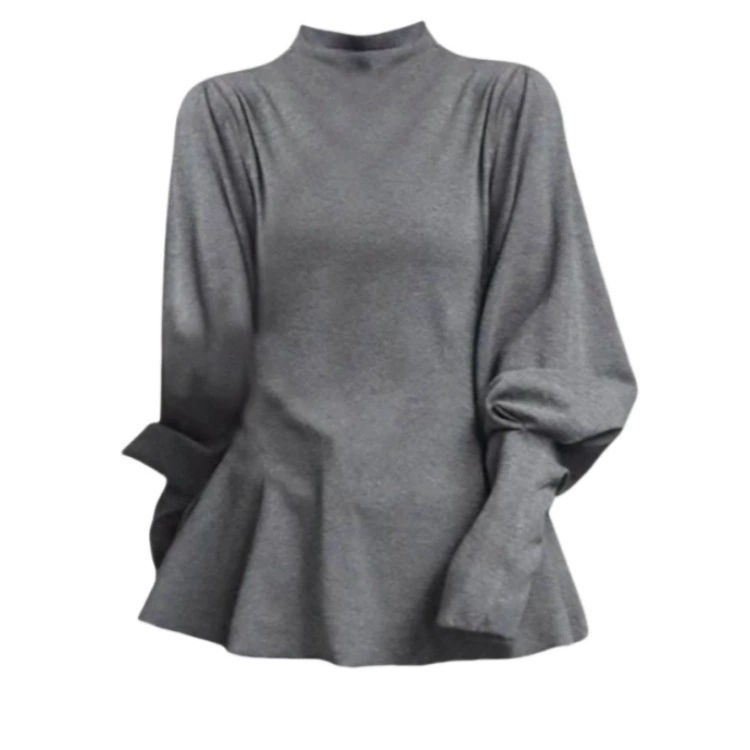 Толстый мм дизайн с талией и полувысоким воротником футболка нижняя рубашка женская осенняя и зимняя тонкая рубашка с рукавами фонаря