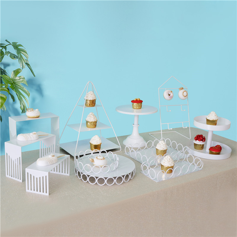 Blanco Hierro soporte de la torta decoración de la mesa de postre Aniversario de soporte de la torta combinación de soporte de exhibición de mesa accesorios de decoración image 19