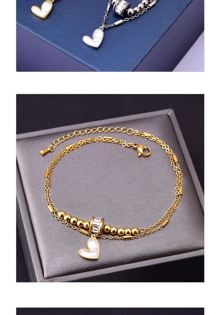 Real Gold Plated Plating Material 1 Piece Heart Shape Stainless Steel Waterproof Non Tarnish Shell PVD Coated Real Gold Plated Women'S Anklet