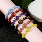 跨境热卖天然水晶虎眼石黑曜石银曜石无脸猫手串时尚圆珠情侣手串