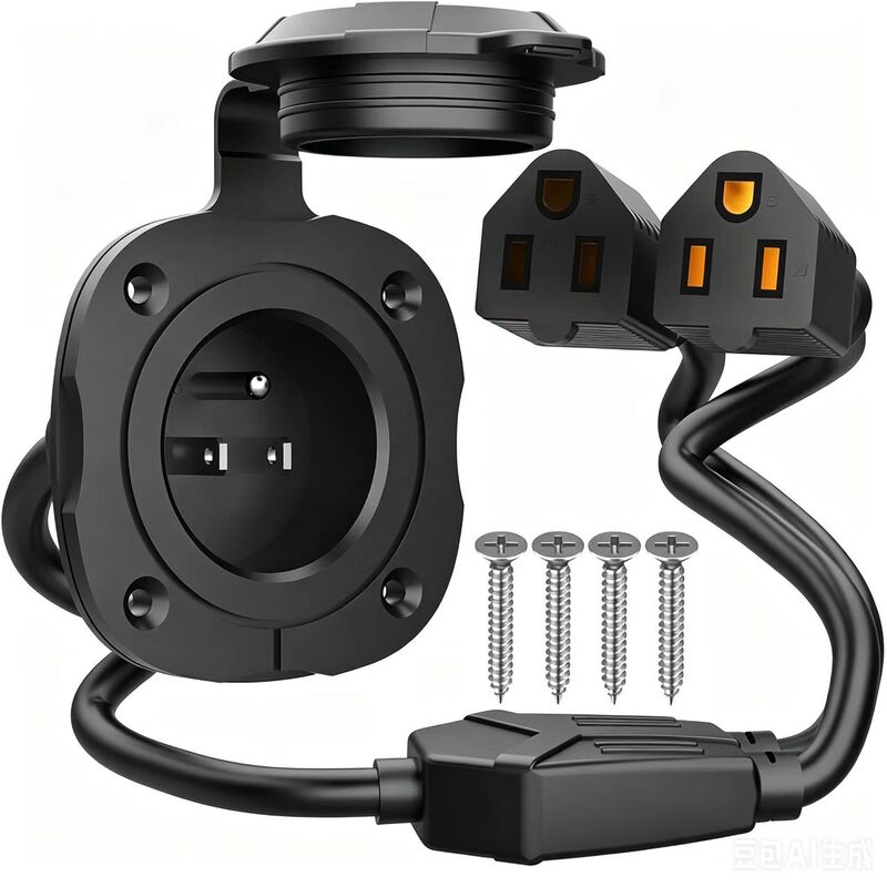Paulinn 15 Amp 125V Ac Power Inlet Port Plug, with Integrated Dual Extension Cord