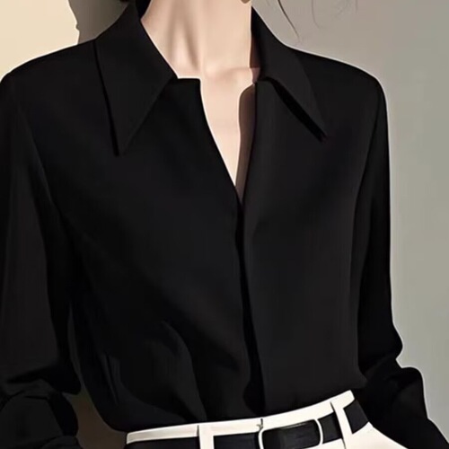 Stylish Retro Stunning Wine Red Collared Long-Sleeve Shirt for Women - Spring and Autumn New Arrival with a Sense of Elegance, Very Good Looking, Hides Fat