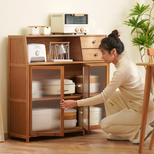 Sideboard Cabinet, Solid Wood Japanese-Style Wall Cabinet, Storage Cabinet, Household Cupboard, Living Room Kitchen Cabinet, Tea Cabinet