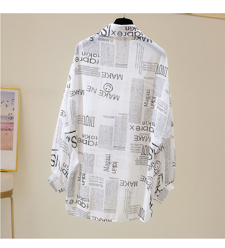 Damenbekleidung, lockeres Hemd, Damen, Sommer 2024, schickes Retro-Langarmshirt mit Zeitungsmotiv, Sonnenschutz, Cardigan für Damen_voghion.com