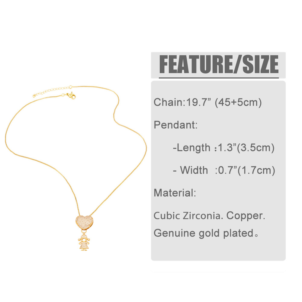 16g Weight 18K Gold Plated Plating Material Fashion Human Heart Shape Copper Plating Inlay Zircon Pendant Necklace 1 Piece
