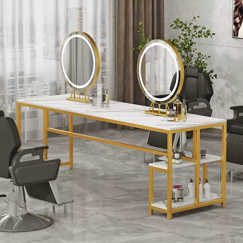 理发镜台美发店镜子单面带灯剪发影楼化妆台大理石双面落地烫染桌