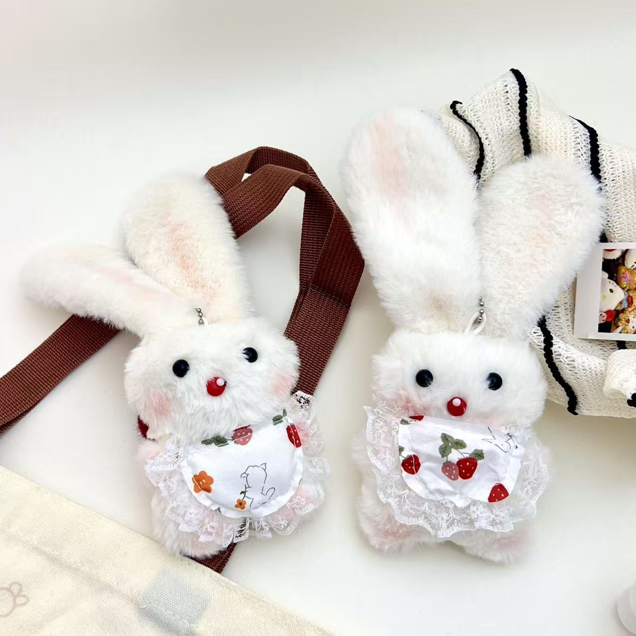 Popular Squeaky Handmade Apron Cute Rabbit Doll Cute Plush Long-Eared Bunny Keychain Backpack Pendant Gift