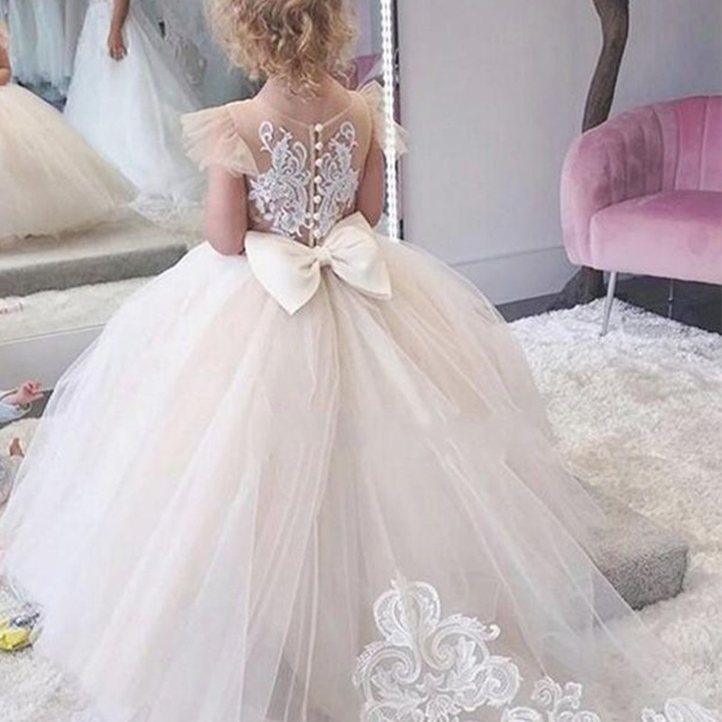Comercio exterior flor niña princesa vestido niñas pettiskirt vestido de noche trailing piano rendimiento vestido de novia vestido largo