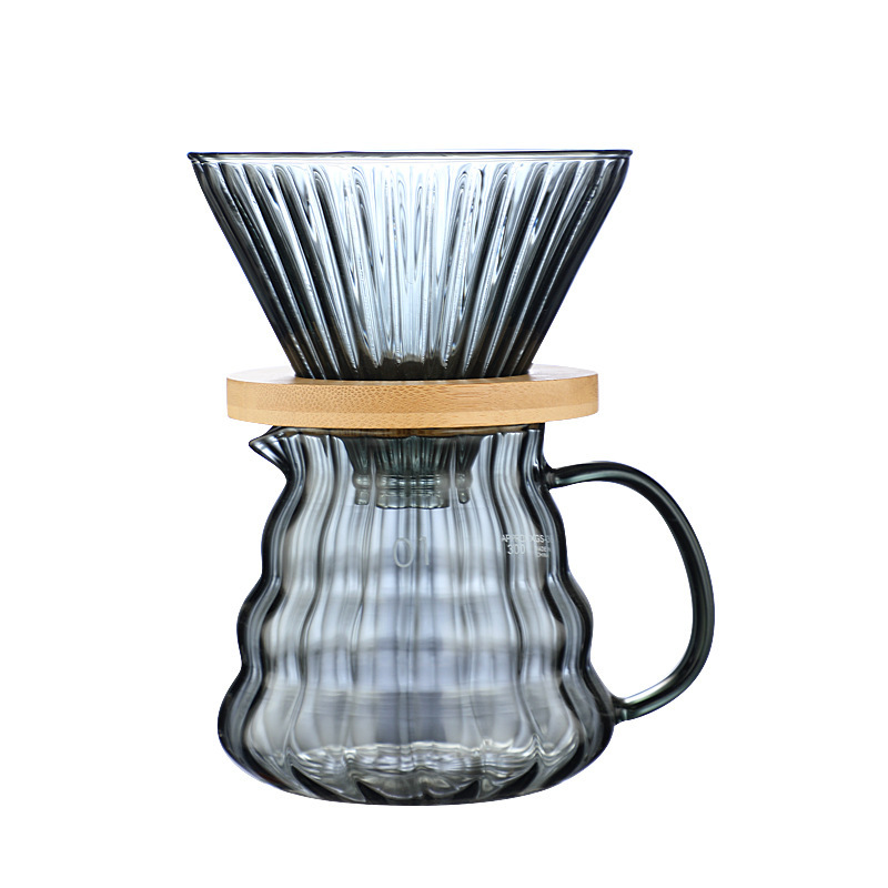 日本都耐熱ガラスストライプコーヒーポット雲壺カップ竹托コーヒーポットセット新品コーヒーポット|undefined