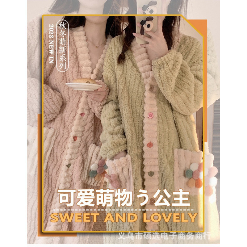 Traje de melocotón herméto pijama de lana de coral Xiaoxiangfeng nuevo estilo engrosado red térmica ropa de hogar con infrarrojos Xiaofeng