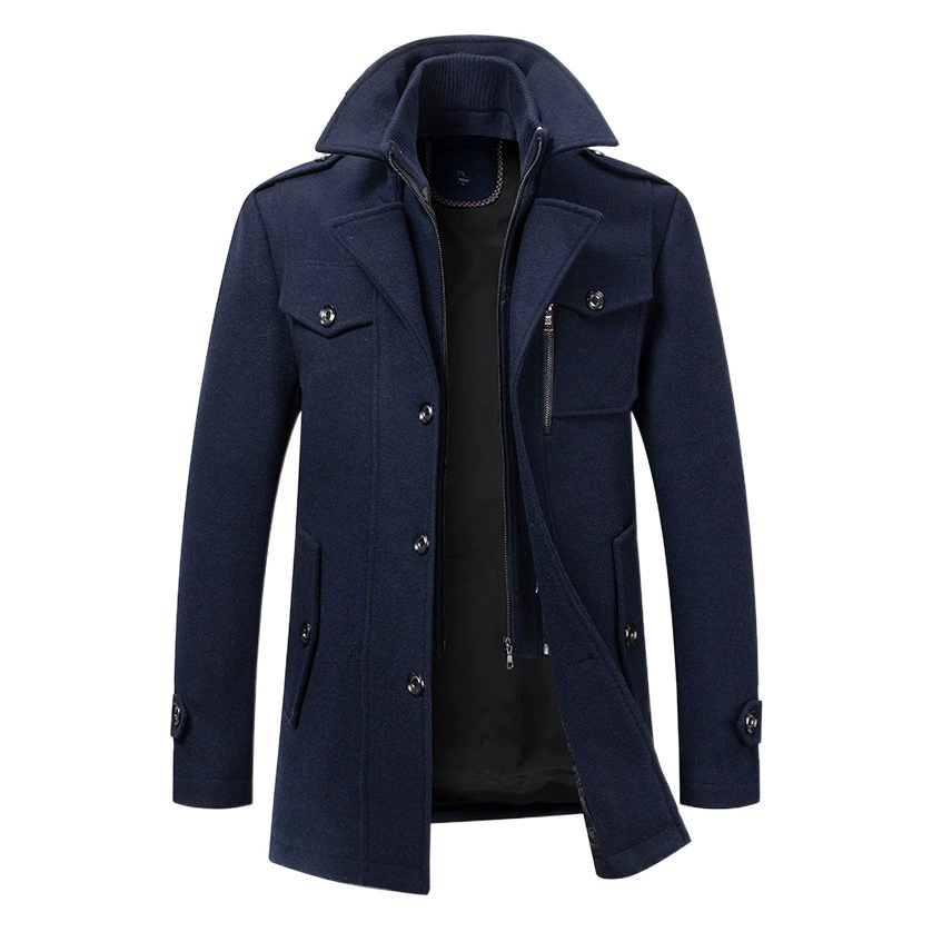Осенне-зимнее трансграничное шерстяное пальто, мужская мода, шерстяное пальто среднего возраста с двойным воротником, пальто европейского размера, фабричное поколение