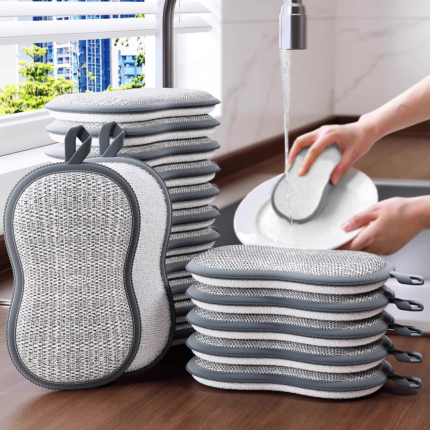 Rag double-sided thickened dishwashing sponge kitchen dishwashing…