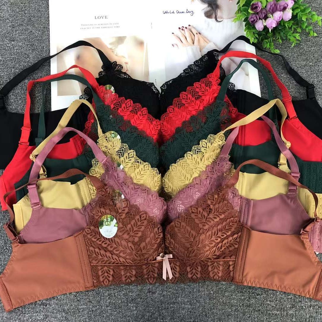Nuevo sujetador de alta calidad de moda de encaje jacquard transpirable y cómodo ajuste lateral de pecho de cuatro botones ropa interior mujer
