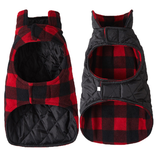Ropa navideña para mascotas, chaleco a cuadros de doble cara, chaleco para perros de lana polar a prueba de viento e impermeable, chaleco para perros al por mayor image 2