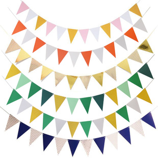 Wholesale gilded pennant wave flag birthday party supplies atmosphere decoration gold and silver pink blue pennant banner