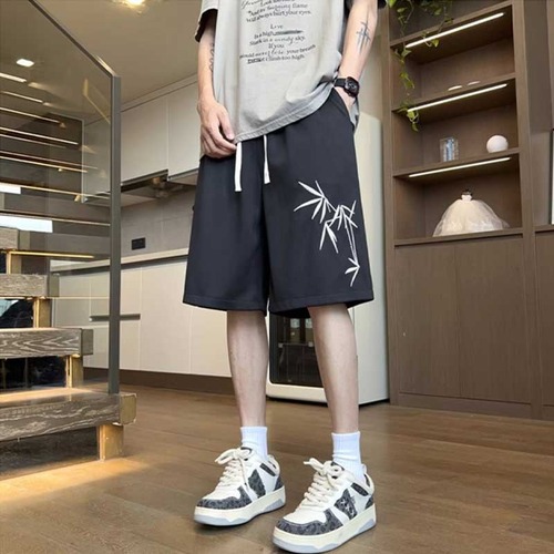 New Chinese-style Men's Summer National Trend Instagram-Worthy Bamboo-Print Cropped Pants | Loose-Fit, Straight-Leg Chinese-Style Trousers – Trendy Design