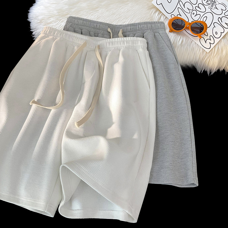Directo de fábrica de verano de color sólido waffle shorts hombres de moda simple marca suelta quinta pantalones juventud Pantalones rectos