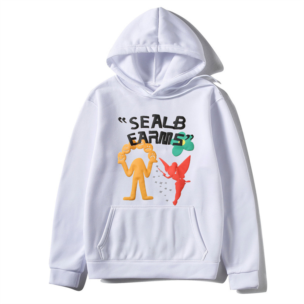 Trendy men's Kanye graffiti foam printed round neck plush sweater FOG_voghion.com