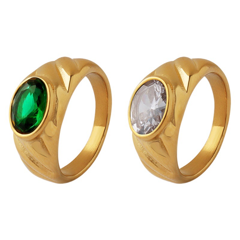 Personalidad europea y americana blanco verde circón anillo femenino anillo de acero de titanio rojo joyería regalo femenino no se desvanece A391