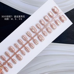 2024新款美甲網紅指甲貼鎏金富貴花穿戴甲純欲可愛風批發