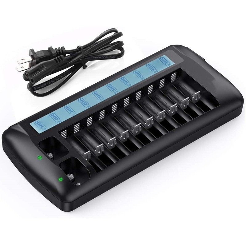Spot 10-slot KTV LCD fast charger charges 10 AA/AAA and 2 9V nickel-hydrogen nickel-cadmium lithium batteries