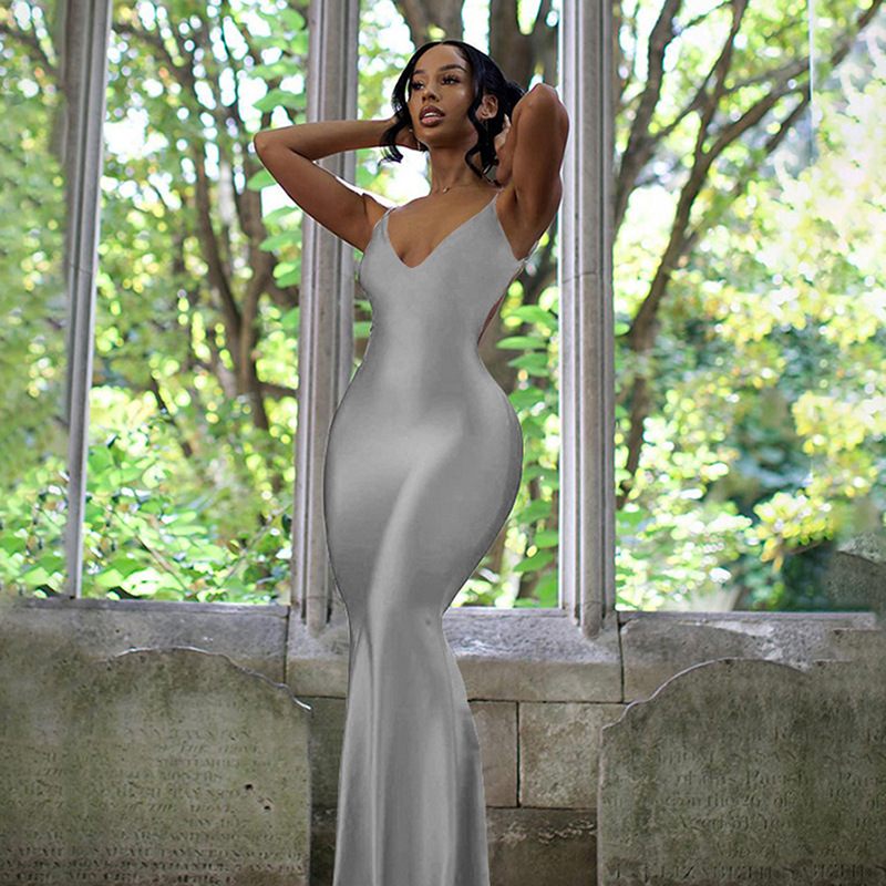 Spring Summer Womens Dress Deep V Neck Backless Slim Fit Stylish Design Perfect for Parties and Casual Outings