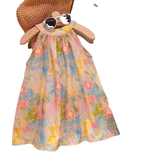 Girls summer skirt flower sleeveless vest dress 24 summer clothes new foreign trade children's clothing drop shipping 3-8 years old