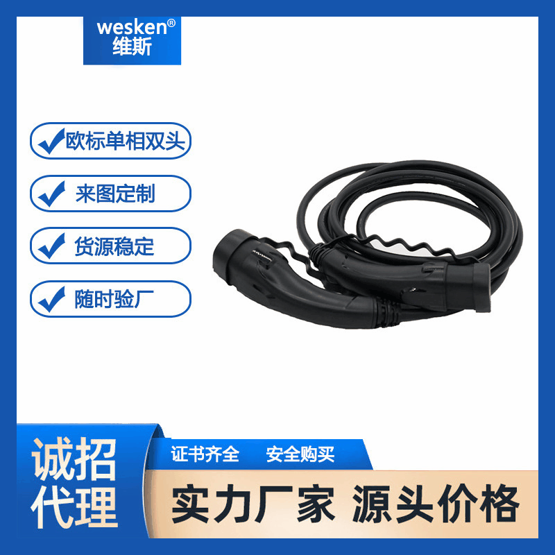 Wesken European Standard Charging Gun Dual Gun New Energy Vehicle Charger Household Portable Extension Cord 16A/32A