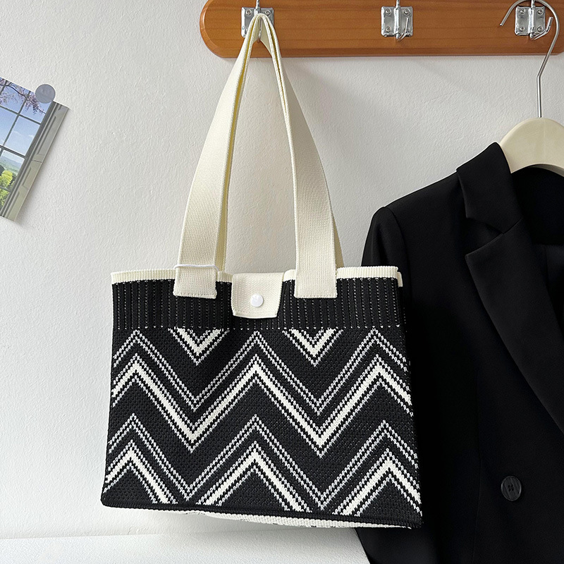 Diseño de nicho simple bolso de hombro de punto corrugado de estilo coreano versátil de gran capacidad de compras bolso de mano bolso de mujer