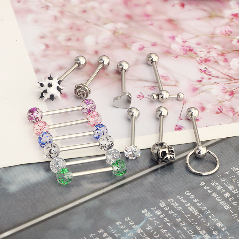 Stainless Steel Black Gold Tongue Ring Tongue Nail Body Piercing Jewelry Set Amazon AliExpress Hot Sale detail image 9