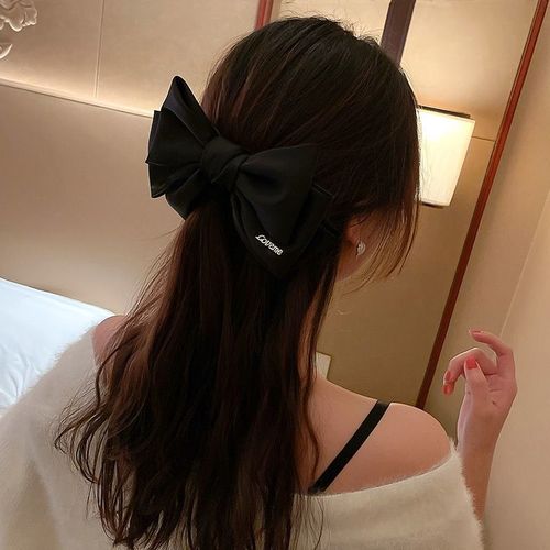 Three-layered satin large bow hairpin, internet celebrity's same style spring clip hair ornament for the back of the head, Korean style elegant fabric hair accessory