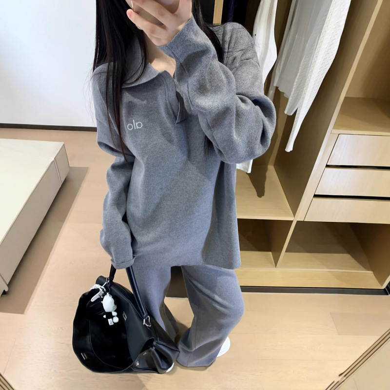 Jisoo同款原版Alo爆火老钱风极简针织毛衣休闲上衣长裤套装极简风|undefined