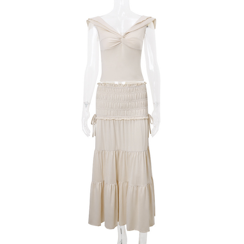 140g Weight Sleeveless Sleeve Length Polyester Fabric Type Skirt Co-ord Set Sets Type Holiday Occasion Strapless Neckline Comfort Function Regular Fit Fit Type Solid Color Pattern Summer Season Women's Gender Sexy Style Holiday Women's Sexy Solid Color Polyester Skirt Co-ord Set Skirt Sets 12