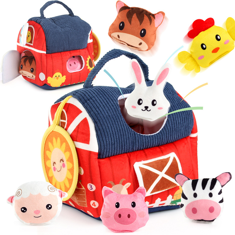 Juguetes infantiles de educación temprana de peluche casa de educación temprana de peluche granja de animales con letras cognitivas casa de iluminación de acertijos image 4