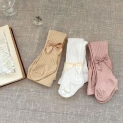 2024年春季新品女寶寶打底褲蝴蝶結裝飾嬰兒襪褲百搭高彈打底襪褲
